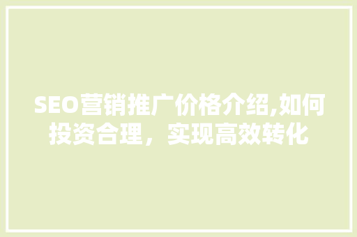SEO营销推广价格介绍,如何投资合理，实现高效转化