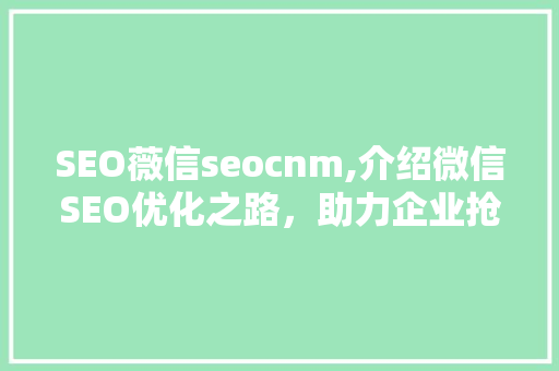 SEO薇信seocnm,介绍微信SEO优化之路，助力企业抢占市场先机