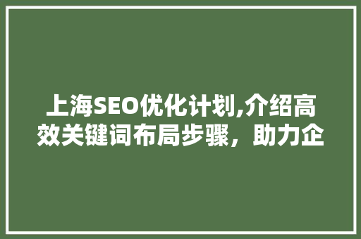 上海SEO优化计划,介绍高效关键词布局步骤，助力企业抢占网络市场制高点