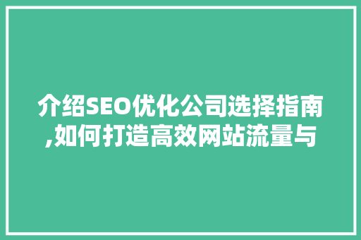 介绍SEO优化公司选择指南,如何打造高效网站流量与品牌知名度  第1张