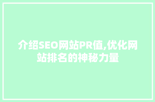 介绍SEO网站PR值,优化网站排名的神秘力量