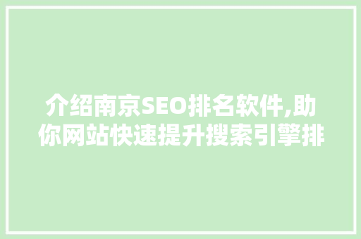 介绍南京SEO排名软件,助你网站快速提升搜索引擎排名的利器