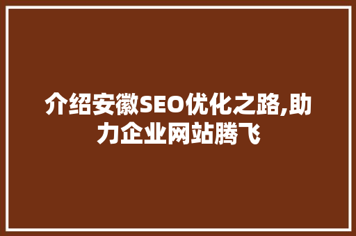 介绍安徽SEO优化之路,助力企业网站腾飞