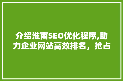 介绍淮南SEO优化程序,助力企业网站高效排名，抢占市场先机