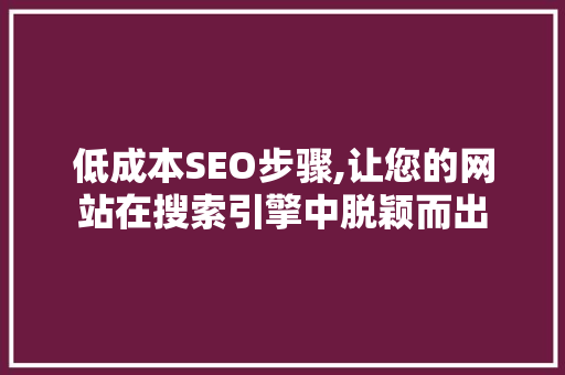 低成本SEO步骤,让您的网站在搜索引擎中脱颖而出