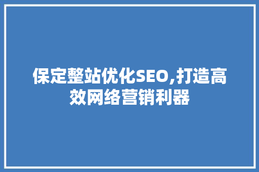 保定整站优化SEO,打造高效网络营销利器