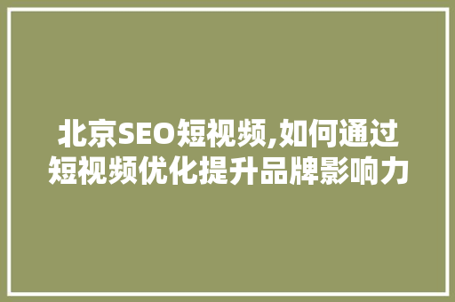 北京SEO短视频,如何通过短视频优化提升品牌影响力
