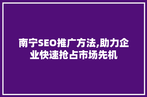 南宁SEO推广方法,助力企业快速抢占市场先机