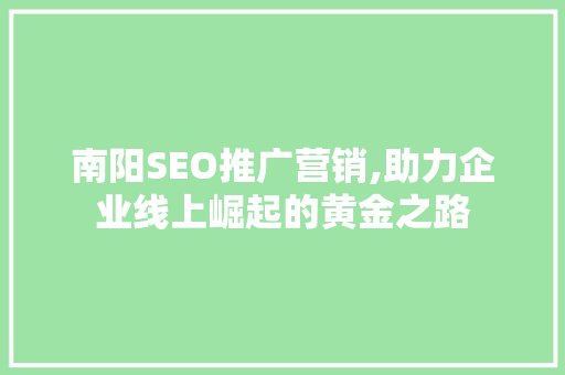 南阳SEO推广营销,助力企业线上崛起的黄金之路