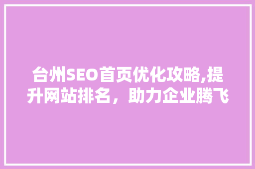 台州SEO首页优化攻略,提升网站排名，助力企业腾飞