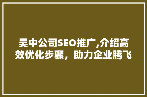 吴中公司SEO推广,介绍高效优化步骤，助力企业腾飞