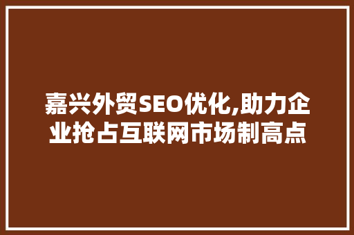 嘉兴外贸SEO优化,助力企业抢占互联网市场制高点