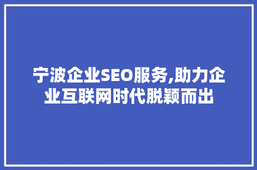 宁波企业SEO服务,助力企业互联网时代脱颖而出