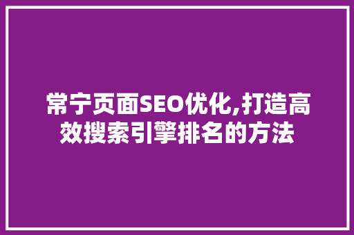 常宁页面SEO优化,打造高效搜索引擎排名的方法