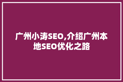 广州小涛SEO,介绍广州本地SEO优化之路
