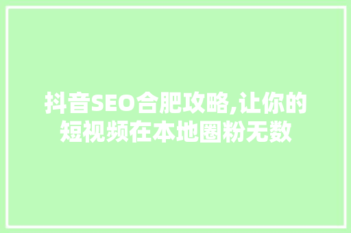 抖音SEO合肥攻略,让你的短视频在本地圈粉无数