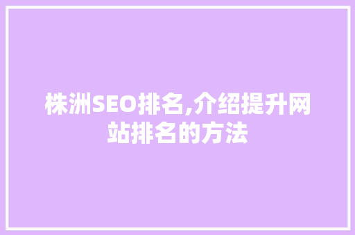 株洲SEO排名,介绍提升网站排名的方法