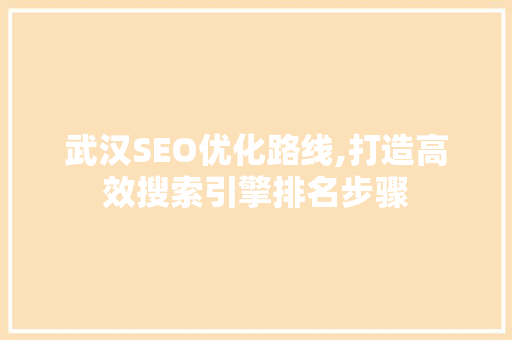 武汉SEO优化路线,打造高效搜索引擎排名步骤