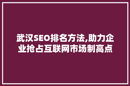 武汉SEO排名方法,助力企业抢占互联网市场制高点