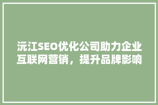 沅江SEO优化公司助力企业互联网营销，提升品牌影响力