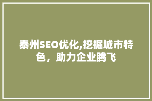 泰州SEO优化,挖掘城市特色，助力企业腾飞