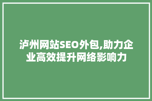 泸州网站SEO外包,助力企业高效提升网络影响力