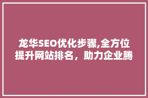 龙华SEO优化步骤,全方位提升网站排名，助力企业腾飞