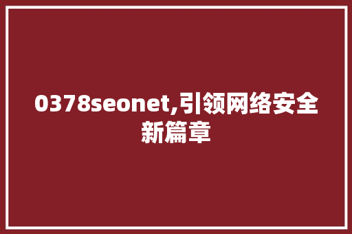 0378seonet,引领网络安全新篇章  第1张