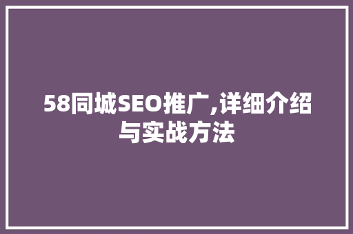 58同城SEO推广,详细介绍与实战方法