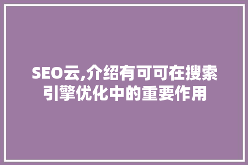 SEO云,介绍有可可在搜索引擎优化中的重要作用