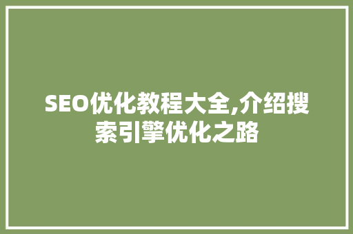 SEO优化教程大全,介绍搜索引擎优化之路