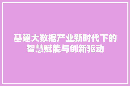 基建大数据产业新时代下的智慧赋能与创新驱动