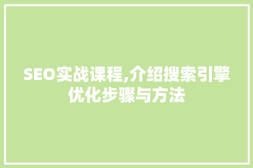 SEO实战课程,介绍搜索引擎优化步骤与方法
