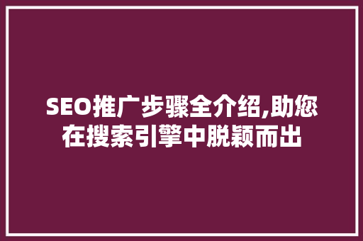 SEO推广步骤全介绍,助您在搜索引擎中脱颖而出