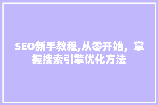 SEO新手教程,从零开始，掌握搜索引擎优化方法