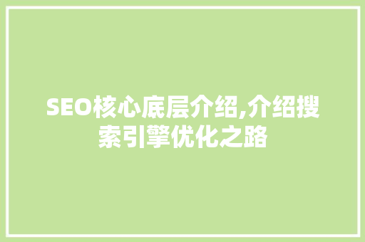 SEO核心底层介绍,介绍搜索引擎优化之路