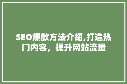 SEO爆款方法介绍,打造热门内容，提升网站流量