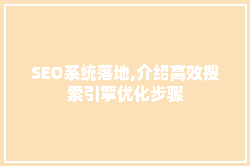SEO系统落地,介绍高效搜索引擎优化步骤