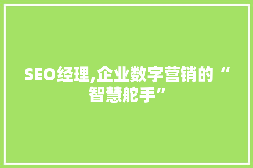SEO经理,企业数字营销的“智慧舵手”