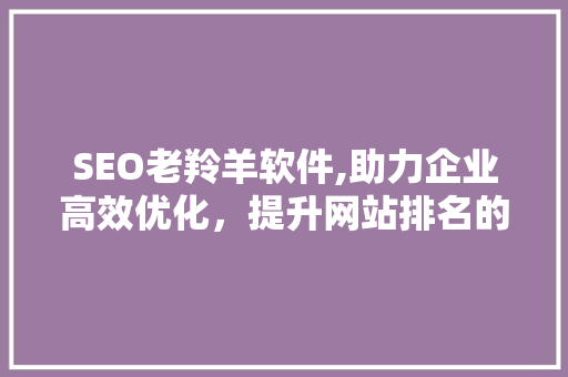 SEO老羚羊软件,助力企业高效优化，提升网站排名的秘密武器