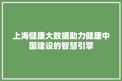 上海健康大数据助力健康中国建设的智慧引擎