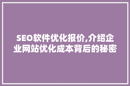 SEO软件优化报价,介绍企业网站优化成本背后的秘密