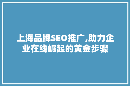 上海品牌SEO推广,助力企业在线崛起的黄金步骤