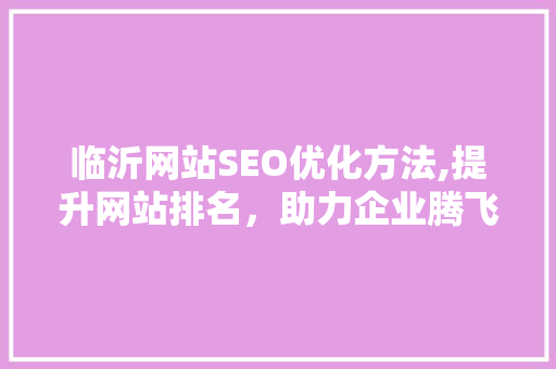 临沂网站SEO优化方法,提升网站排名，助力企业腾飞
