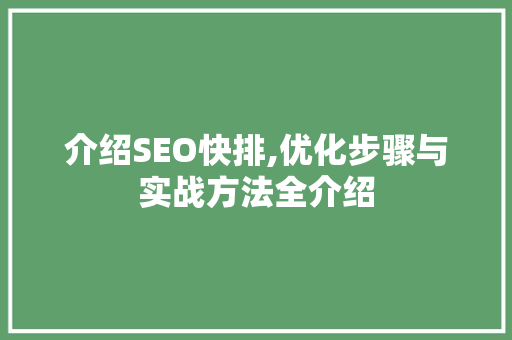 介绍SEO快排,优化步骤与实战方法全介绍  第1张