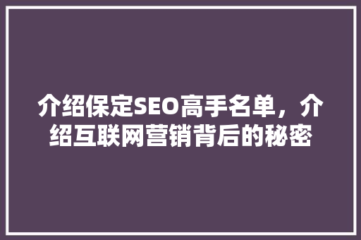 介绍保定SEO高手名单，介绍互联网营销背后的秘密