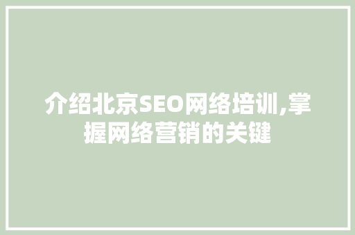 介绍北京SEO网络培训,掌握网络营销的关键