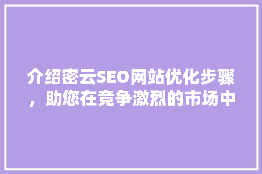 介绍密云SEO网站优化步骤，助您在竞争激烈的市场中脱颖而出