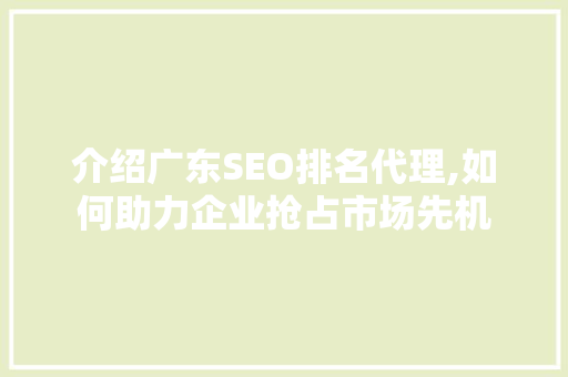介绍广东SEO排名代理,如何助力企业抢占市场先机