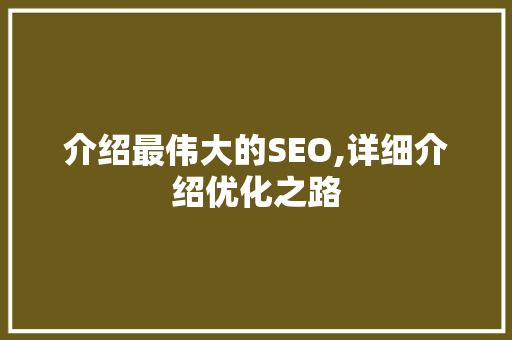 介绍最伟大的SEO,详细介绍优化之路